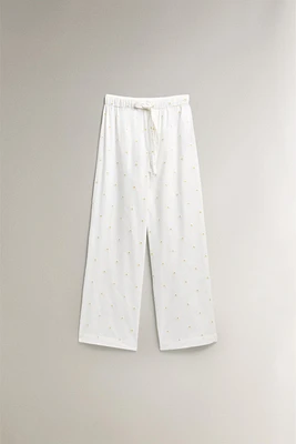 EMBROIDERED DAISY COTTON PANTS