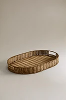 OVAL RATTAN TRAY WITH HANDLES