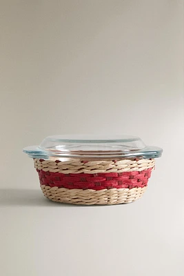 SMALL GLASS RATTAN SERVING DISH