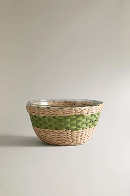 GLASS RATTAN SALAD BOWL