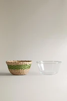 GLASS RATTAN SALAD BOWL