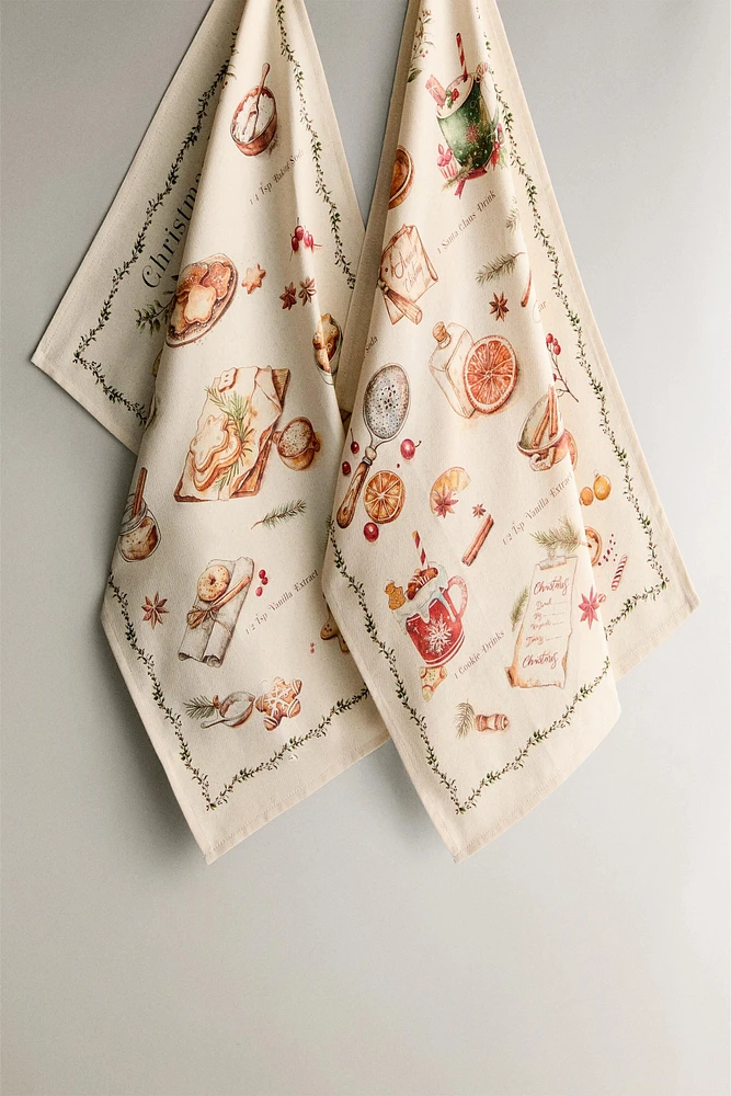 SET OF COTTON CHRISTMAS RECIPES KITCHEN TOWELS (SET OF 2)