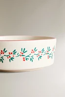 CHRISTMAS STONEWARE PET FOOD BOWL