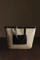 WATER-REPELLENT FAUX PATENT FINISH TOTE BAG