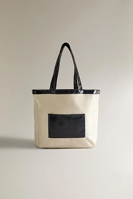 WATER-REPELLENT FAUX PATENT FINISH TOTE BAG