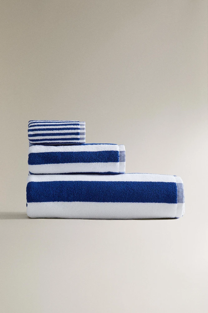 COTTON BATH TOWEL WITH BLUE STRIPES