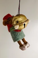 WOOL MOUSE WITH SLEIGH BELL CHRISTMAS ORNAMENT