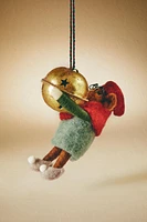 WOOL MOUSE WITH SLEIGH BELL CHRISTMAS ORNAMENT