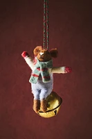 WOOL MOUSE WITH SLEIGH BELL CHRISTMAS ORNAMENT