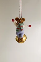 WOOL MOUSE WITH SLEIGH BELL CHRISTMAS ORNAMENT