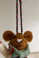 WOOL MOUSE WITH SLEIGH BELL CHRISTMAS ORNAMENT