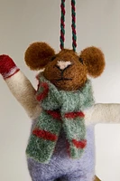 WOOL MOUSE WITH SLEIGH BELL CHRISTMAS ORNAMENT