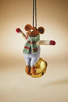 WOOL MOUSE WITH SLEIGH BELL CHRISTMAS ORNAMENT