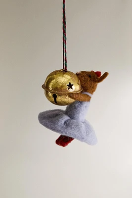 WOOL MOUSE WITH SLEIGH BELL CHRISTMAS ORNAMENT