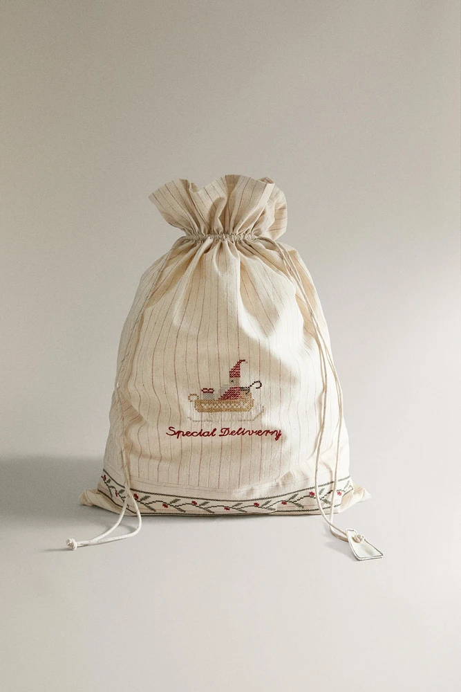 COTTON CHRISTMAS CROSS-STITCH GIFT SACK