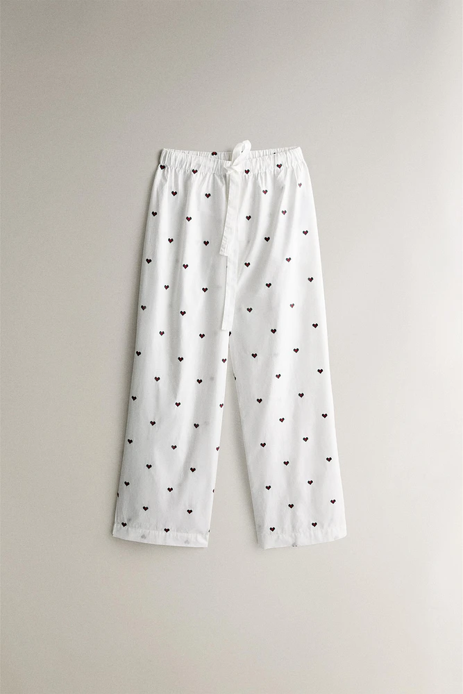 COTTON PAJAMA BOTTOMS WITH CHRISTMAS HEARTS