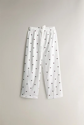 COTTON PAJAMA BOTTOMS WITH CHRISTMAS HEARTS