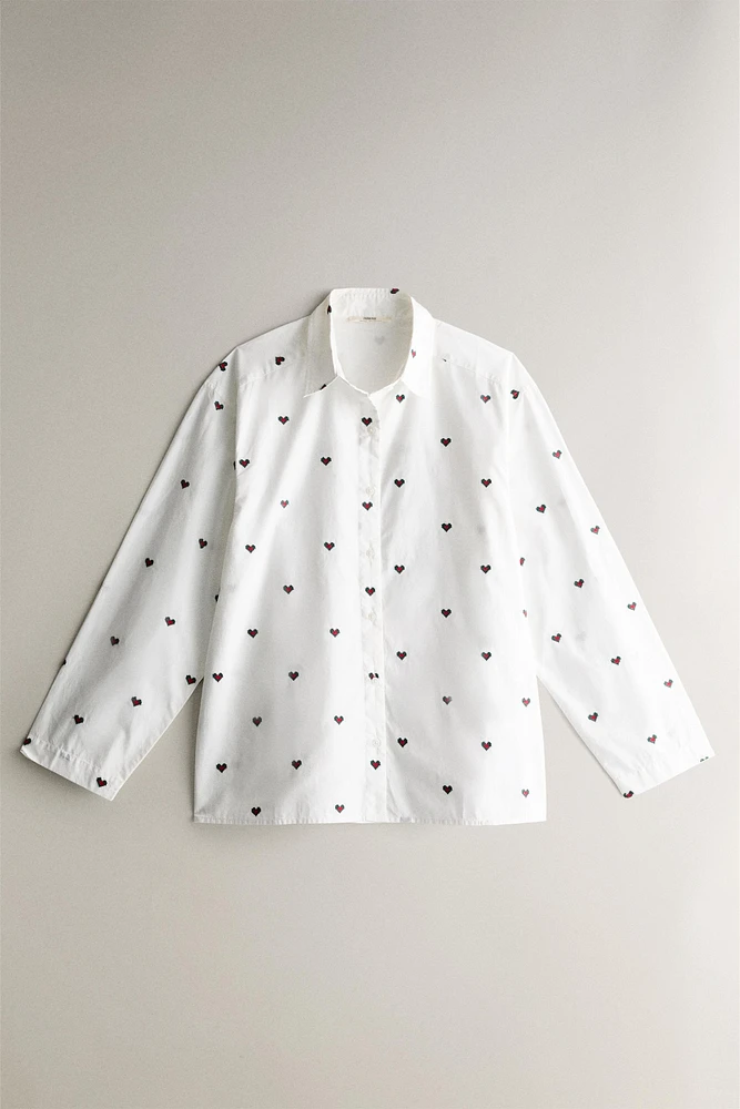 COTTON PAJAMA SHIRT WITH CHRISTMAS HEARTS