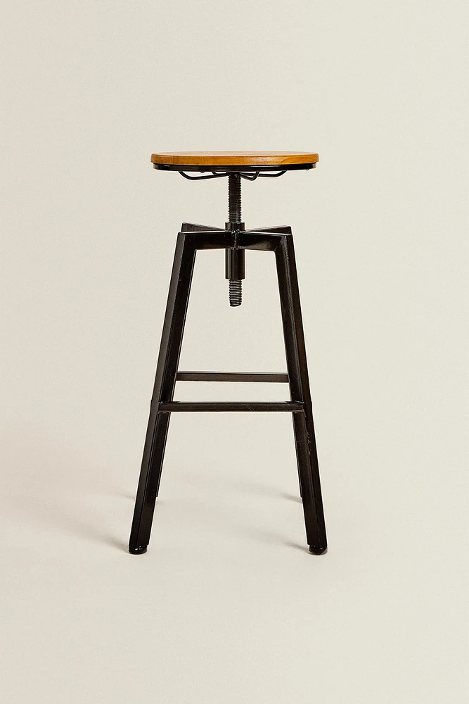 WOOD AND METAL SWIVEL BAR STOOL