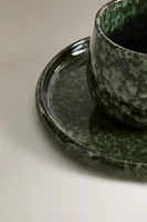 GREEN STONEWARE COFFEE CUP AND SAUCER