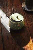 GREEN STONEWARE SUGAR BOWL