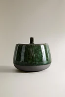 GREEN STONEWARE SUGAR BOWL