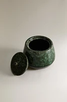 GREEN STONEWARE SUGAR BOWL