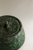 GREEN STONEWARE SUGAR BOWL