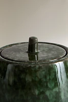 GREEN STONEWARE SUGAR BOWL