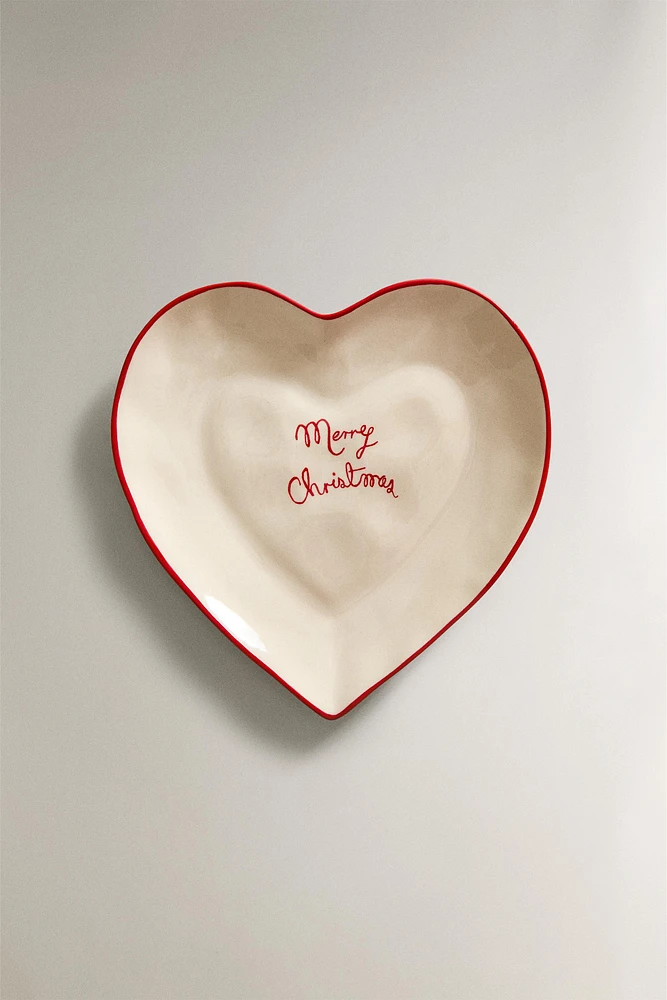 CHRISTMAS HEART STONEWARE DESSERT PLATE