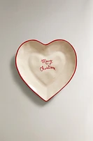 CHRISTMAS HEART STONEWARE DESSERT PLATE