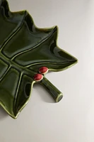 LARGE CHRISTMAS HOLLY STONEWARE SERVING DISH