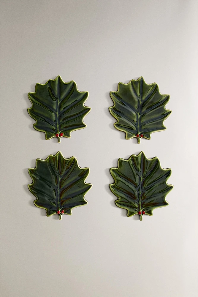 SET OF CHRISTMAS HOLLY STONEWARE COASTERS (SET OF 4)