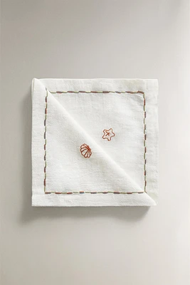 COTTON NAPKINS WITH SEA EMBROIDERY (PACK OF 2)