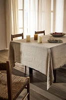 CHECKED LINEN TABLECLOTH WITH FRINGING