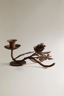 METAL CHRISTMAS CANDLESTICK WITH LEAF