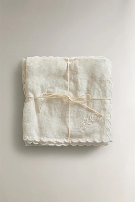 SET OF EMBROIDERED LINEN GUEST TOWELS (SET OF 3)