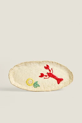 CERAMIC SERVING DISH WITH SEA ANIMAL DETAIL