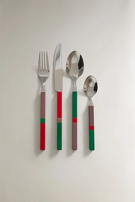 SET OF FLATWARE WITH MULTICOLORED RESIN HANDLE (SET OF 4) x COLLAGERIE