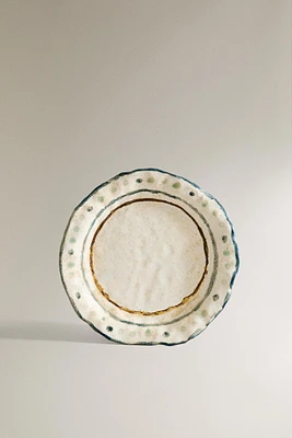 CERAMIC DESSERT PLATE WITH POLKA DOT EDGE