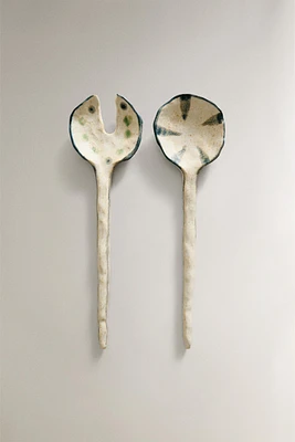 CERAMIC SALAD SERVERS SET WITH POLKA DOT LINES (SET OF 2)