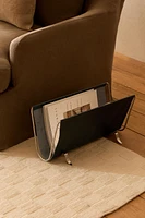 LEATHER MAGAZINE RACK WITH METAL STRUCTURE