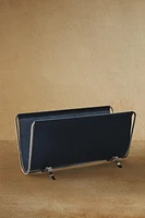 LEATHER MAGAZINE RACK WITH METAL STRUCTURE