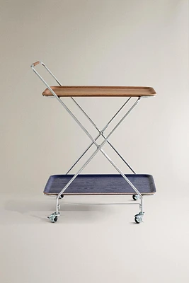 METAL TROLLEY RACK WITH WOODEN COLORED TRAYS