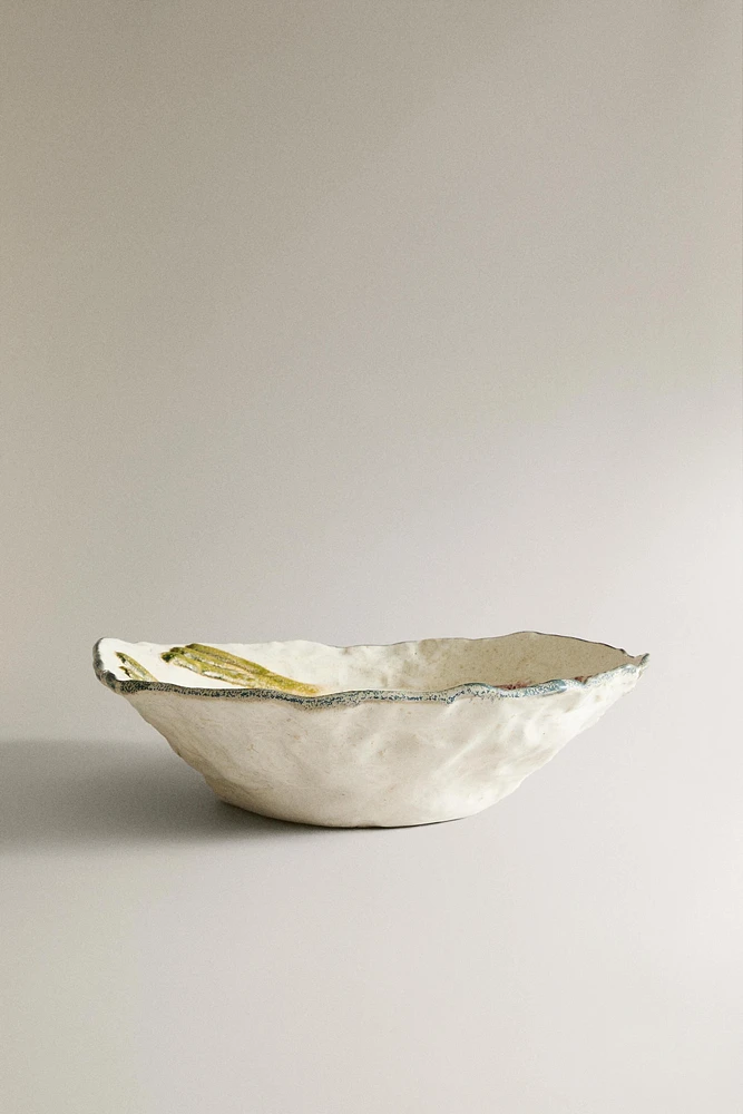 CERAMIC SALAD BOWL WITH PLANT MOTIFS