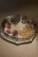 CHRISTMAS LEAVES FLORAL GLASS DESSERT PLATE