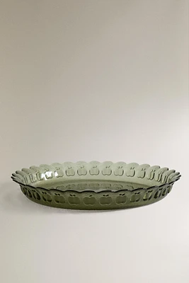 GLASS SERVING DISH WITH APPLE DESIGN