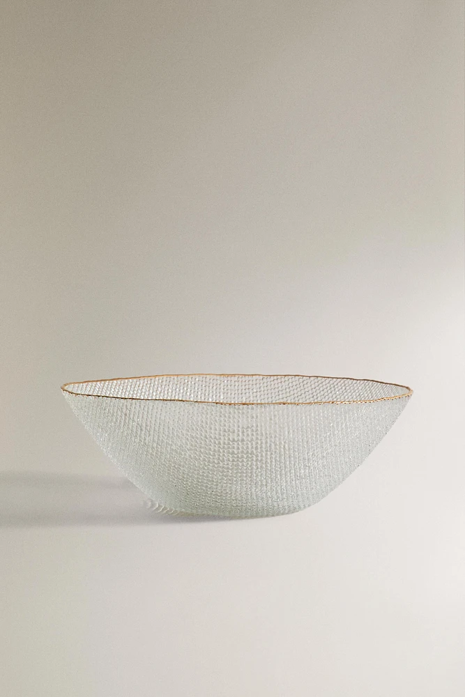 RAISED GLASS SALAD BOWL WITH A GOLDEN RIM