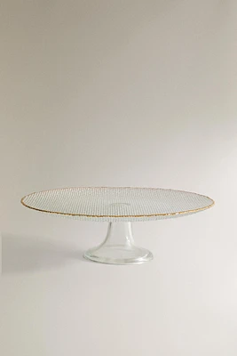 RAISED GLASS SERVING DISH WITH GOLD RIM