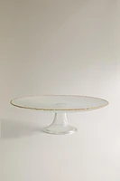 RAISED GLASS SERVING DISH WITH GOLD RIM